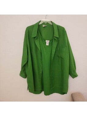 Bridgewater Studios Kelly Green Linen/Cotton Set: Shirt, Tank Top Size 26/28 EUC
